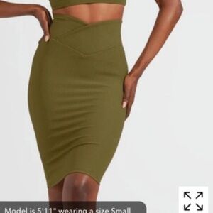 BuffBunny Olive Pencil Skirt with Crossover Waist Small